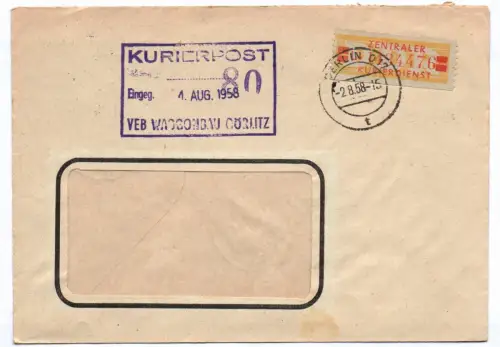 ZKD Brief Kurierpost 1958 VEB Wagonbau Görlitz