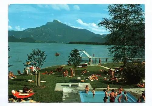 Foto Ak Mondsee Seebad mit Schafberg 1973 Österreich