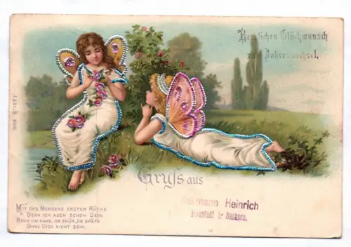 Litho Ak Elfen Glitzer Neustadt Sachsen Neujahr Jahreswechsel 