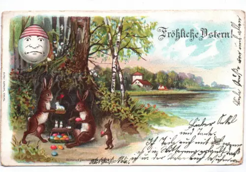 Litho Ak Osterhasen Fröhliche Ostern 1914