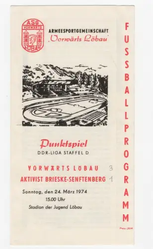 Altes Fußball Programm Punktspiel Vorwärts Löbau vs Aktivist Brieske Senftenberg
