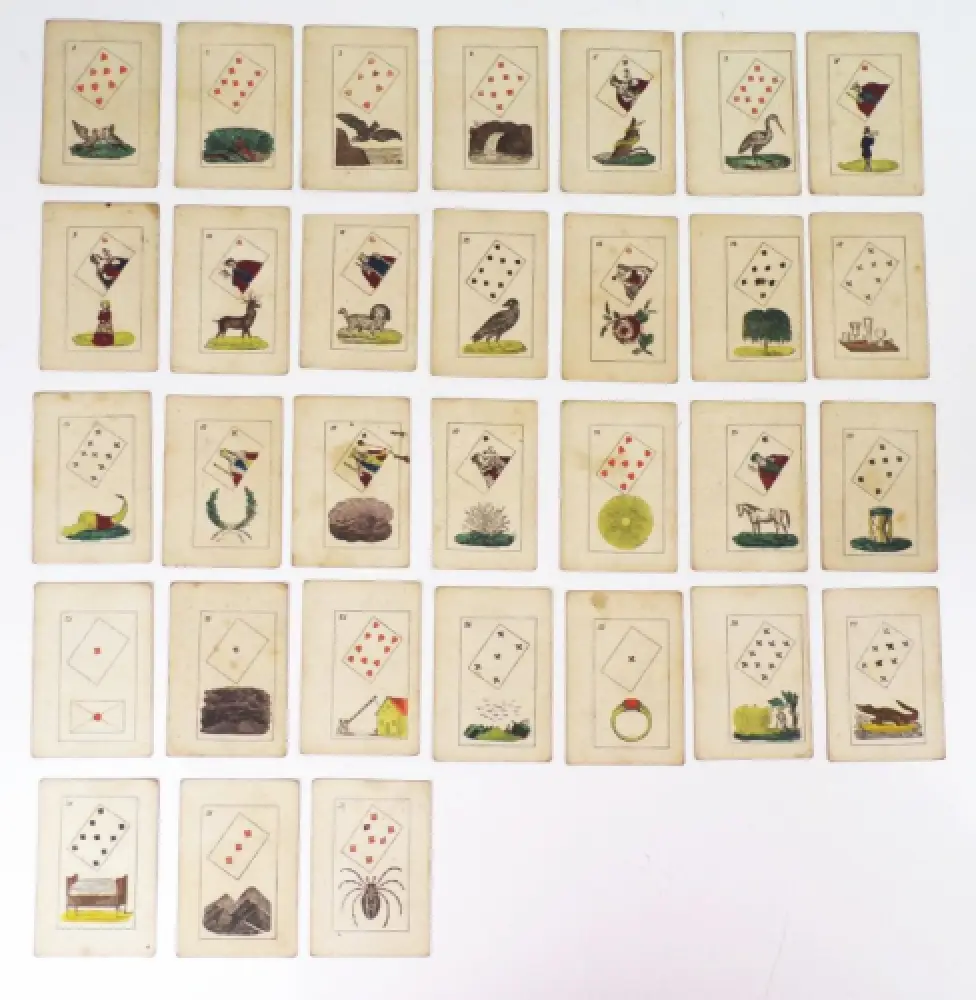 Wahrsagekarten Kartenspiel um 1850 handkoloriert 0