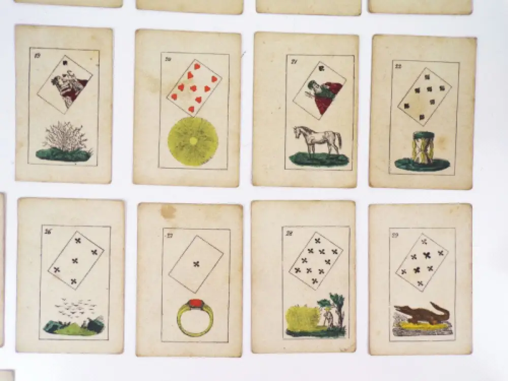 Wahrsagekarten Kartenspiel um 1850 handkoloriert 1