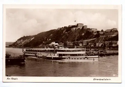 Ak Am Rhein Ehrenbreitstein Raddampfer Vaterland Dampfschiff Stempel