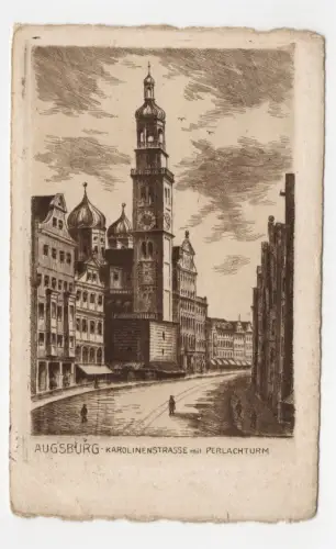 Künstler Ak Augsburg Karolinenstrasse mit Perlachturm 1929
