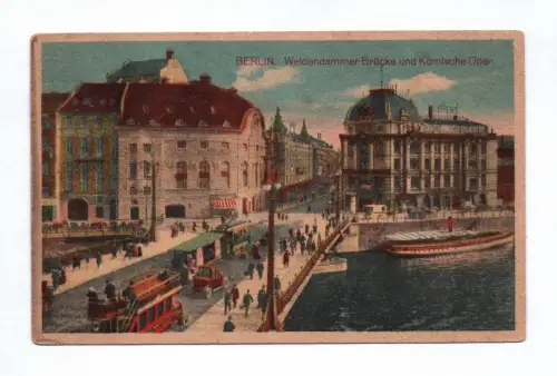 Künstler Ak Berlin Weidendammer Brücke und Komische Oper 1921