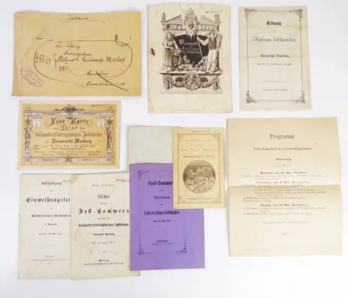 Studentika Nachlass Marburg ab 1877 Festkarte Commers 