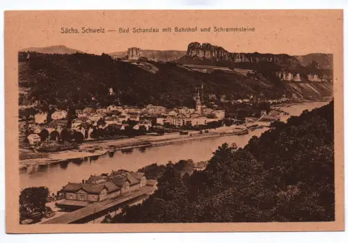 Ak Sächsische Schweiz Bad Schandau mit Bahnhof und Schrammsteine