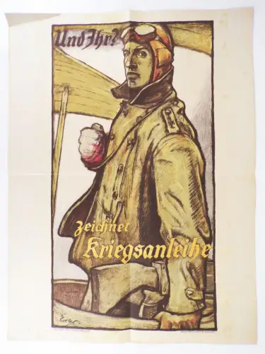 Altes Plakat Flieger Und Ihr zeichnet Kriegsanleihe Fritz Erler München 1 Wk