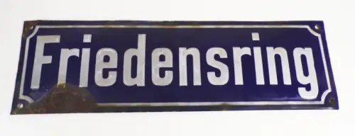 Altes Straßenschild Friedensring Emailschild blau weiß Sammler Deko
