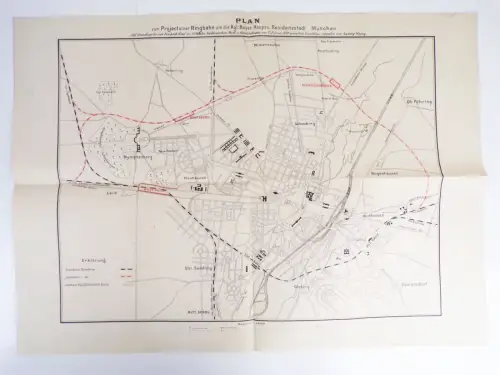 München Ringbahn 1889 Ludwig Wenng Karte Stadtplan Äußerer Ring