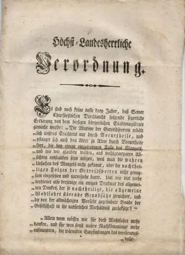 Verordnung Getreide 1795 Kurpfälzische Oberlandes Regierung München 