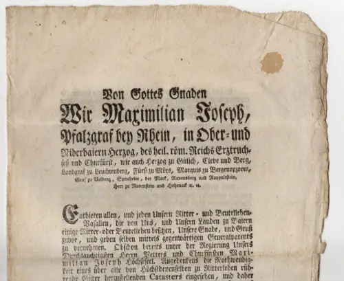 Edikt Carl Theodor Pfalzgraf Rhein Herzog Bayern 1799 Lehenschaft München