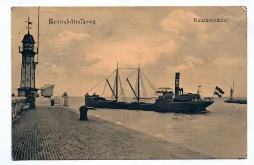 Künstler Ak Brunsbüttelkoog Kanalmündung Schiff 1912