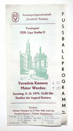 Alter Prospekt Armeesportgemeinschaft Vorwärts Kamenz 1979 Fussballprogramm