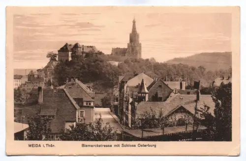 Ak Weida in Thüringen Bismarckstrasse mit Osterburg 1915