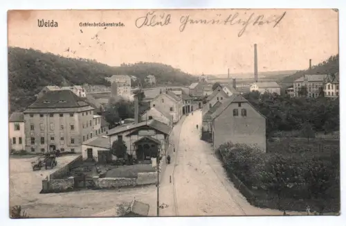 Ak Weida Gräfenbrückerstraße 1913 Soldatenbriefmarke