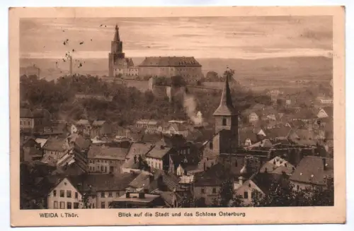 Ak Weida in Thüringen Blick auf die Stadt und Schloss Osterburg 1915 Feldpost