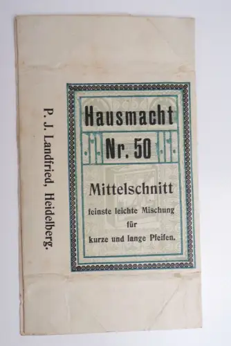 Alte Tabaktüte Hausmacht Mittelschnitt Landfried Heidelberg um 1915