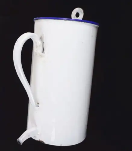 Alter Email Gefäß Weiss Blau Einlauf Behälter shabby Pflanzgefäß 