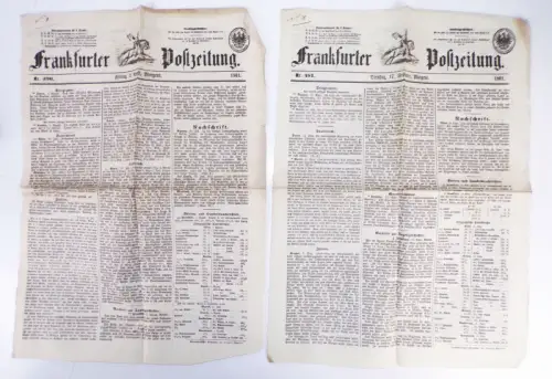 2 x Frankfurter Postzeitung 1861 Nr 396 und 481 Antik