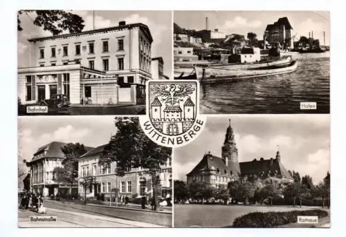 Ak Wittenberge Hafen Bahnhof Bahnstraße Rathaus 1959