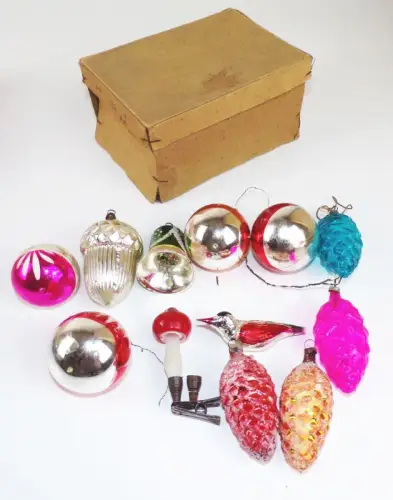 Alter Weihnachtsschmuck Glas Zapfen Nuss Vogel Fliegenpilz Konvolut