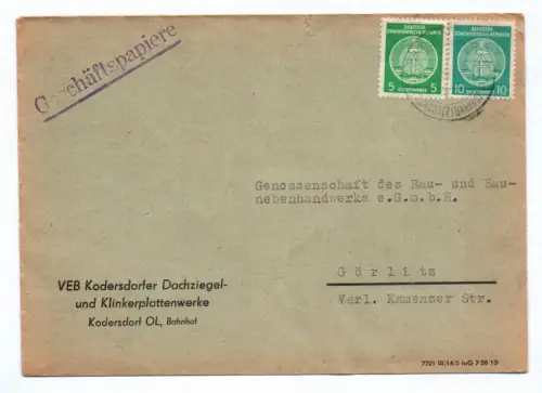 Geschäftspapiere VEB Kodersdorfer Dachziegel Klinkenplattenwerke 1959