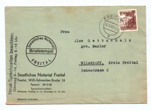 Brief Staatliches Notariat Freital 1961 DDR