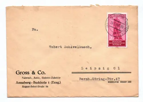 Brief Gross & Co Fahrrad Auto Elektro Annaberg Buchholz 1955 DDR