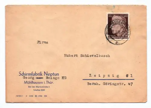 Brief Schirmfabrik Neptun Mühlhausen in Thüringen 1955 DDR