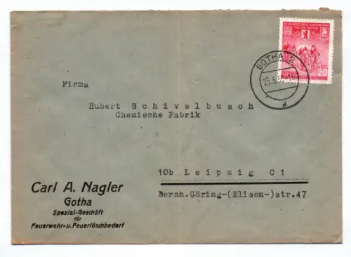 Brief Gotha Spezialgeschäft für Feuerwehr u. Feuerlöschbedarf 1955 DDR