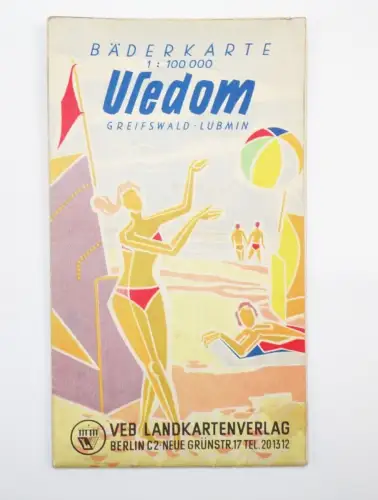 Bäderkarte Usedom Greifswald Lubmin 1957 Landkarte