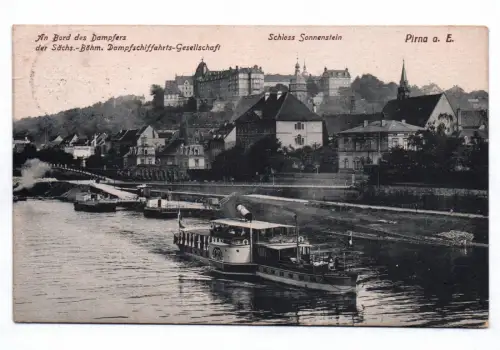 Ak Pirna Raddampfer Elbe Schloss Sonnenstein