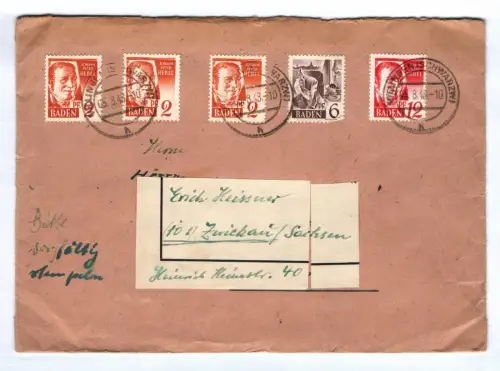 Brief Mischfrankatur Baden 1948 Marzwi