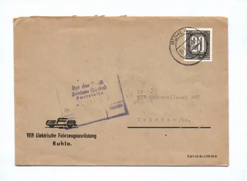 Brief VEB Elektrische Fahrzeugausrüstung Ruhla 1956