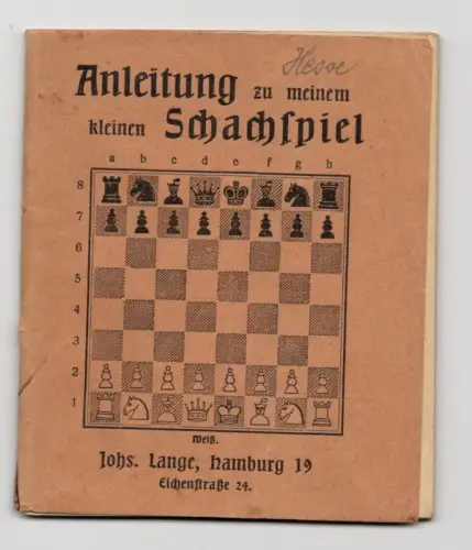 Anleitung zu meinen kleinen Schachspiel Johannes Lange Hamburg 1913 Schach