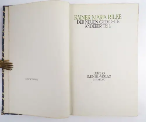 Rainer Maria Rilke Der Neuen Gedichte anderer Teil Insel Verlag