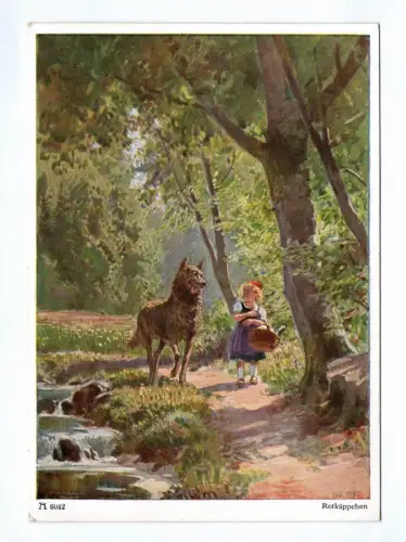 Künstler Ak Märchen Rotkäppchen und der böse Wolf Paul Hey