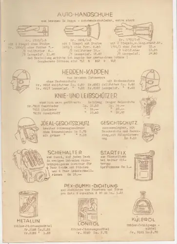 Alter Druck Motorrad Zubehör Handschuhe Lederkappe um 1930 Sammler