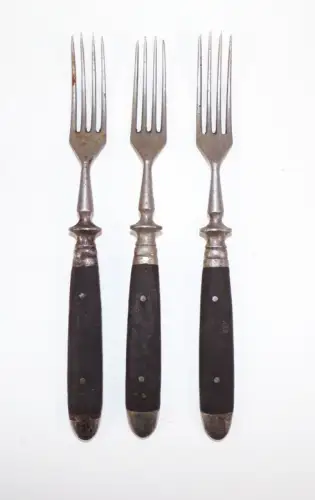 Antike Gabeln pld Besteck 3 Stück schwarzer Holzgriff  