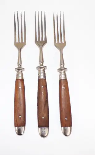 3 alte Gabeln Antik Besteck Holzgriff  