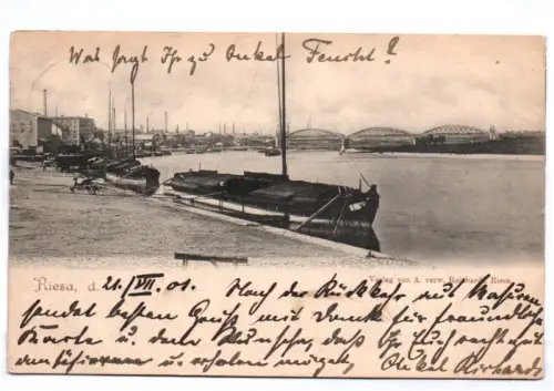 Litho Ak Riesa Boats Elbe 1901