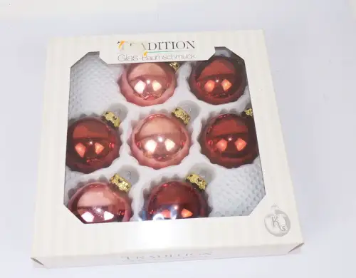Tradition Glass Tree Ornaments 7 Balls Pink Red Cancer And Son Boxed