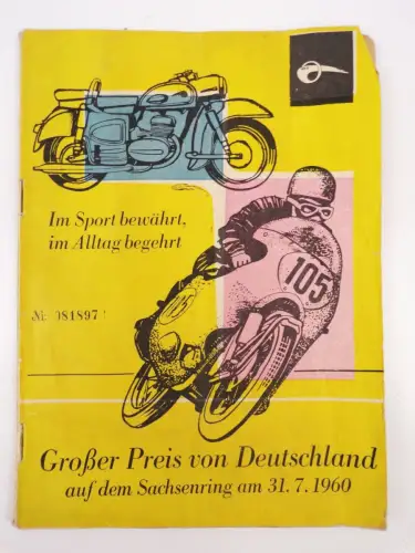 Programm Großer Preis von Deutschland Sachsenring 1960