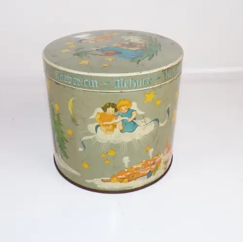 Alte Blechdose Haeberlein Metzger Lebkuchen Weihnachten Motiv 1960er 