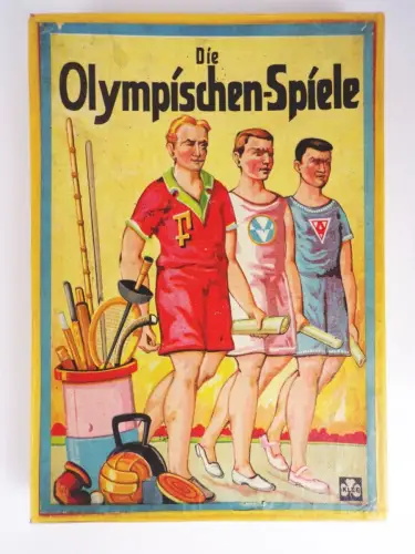 Die Olympischen Spiele Klee Brettspiel um 1930 mit Zinnfiguren