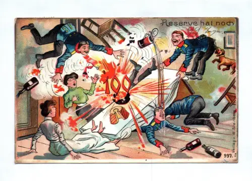 Litho Humor 1914 Reserve hat noch Feier Frauen