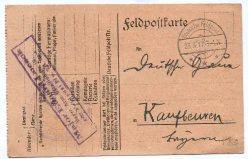 Feldpostkarte 1917 Major Eduard Loesch Bayerisches Armierungs-Bataillon