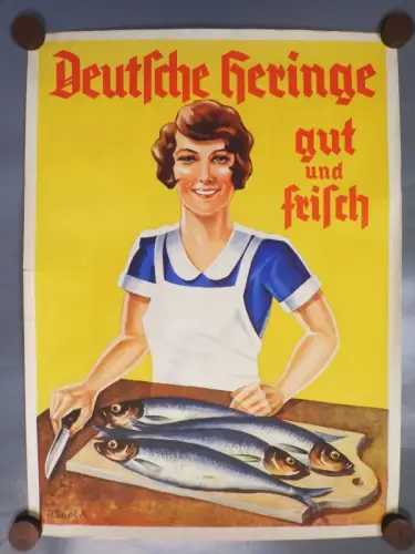 Altes Plakat Deutsche Heringe gut und frisch Seef um 1930 Lebensmittel